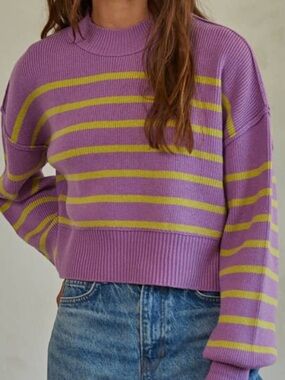 NWOT Free People Easy Street Crop Pullover Sweater Orchid Stripe Medium